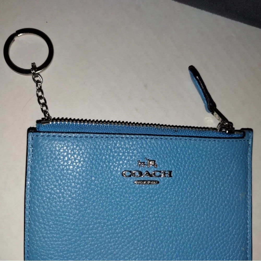 Coach Blue Leather Wristlet  NWT key chain attached - Picture 4 of 4